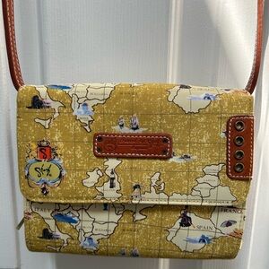 Leather & Fabric OldWorld Map Shoulder Bag- designed for travel organization.